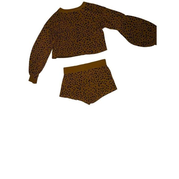 Beach Riot Sandy Short and Ava Top Set Lounge Brown Knit Leopard Print Size Smal - Picture 3 of 6